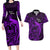 French Polynesia Bora Bora Couples Matching Long Sleeve Bodycon Dress and Hawaiian Shirt Polynesian Shark Tattoo With Hibiscus Purple Version LT14 Purple - Polynesian Pride