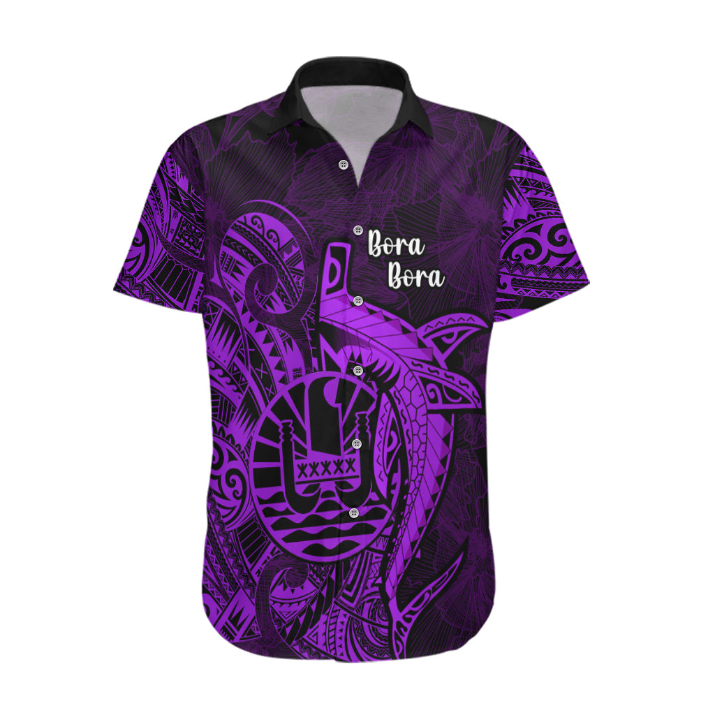 French Polynesia Bora Bora Hawaiian Shirt Polynesian Shark Tattoo With Hibiscus Purple Version LT14 Purple - Polynesian Pride