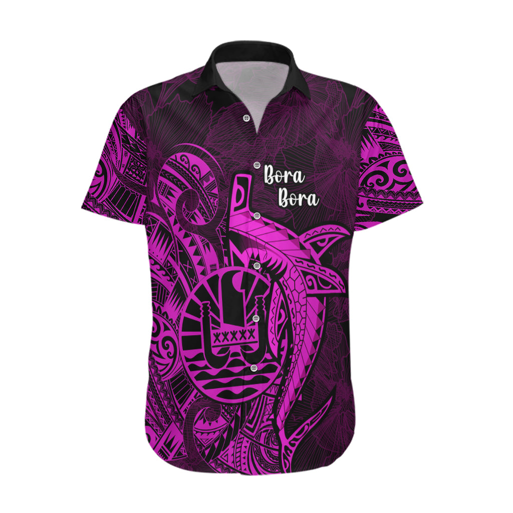 French Polynesia Bora Bora Hawaiian Shirt Polynesian Shark Tattoo With Hibiscus Pink Version LT14 Pink - Polynesian Pride