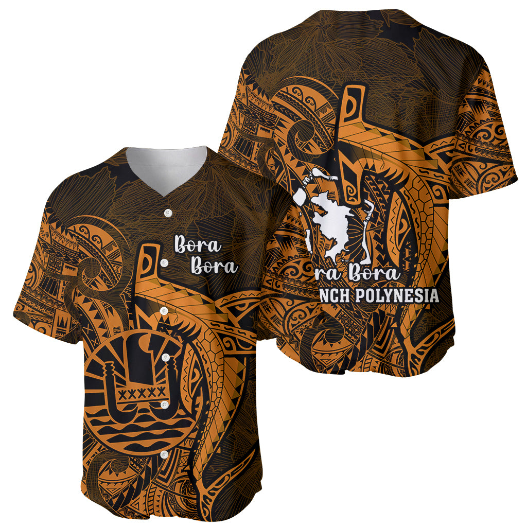 French Polynesia Bora Bora Baseball Jersey Polynesian Shark Tattoo With Hibiscus Red Version LT14 - Polynesian Pride