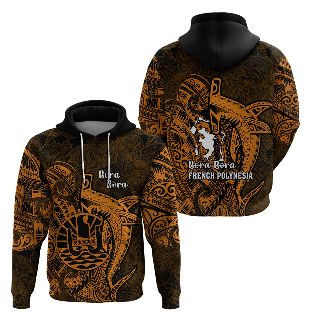 French Polynesia Bora Bora Hoodie Polynesian Shark Tattoo With Hibiscus Red Version LT14 - Polynesian Pride