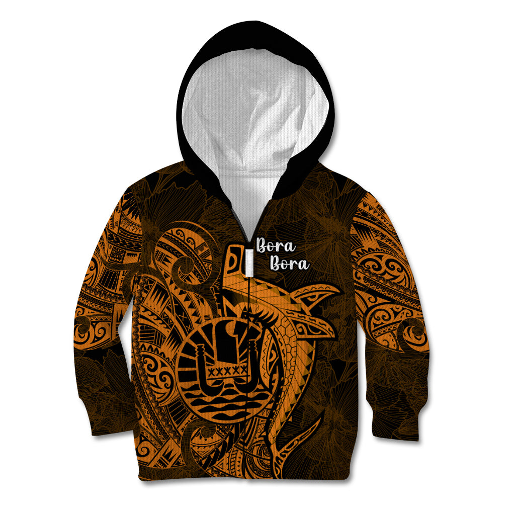 French Polynesia Bora Bora Kid Hoodie Polynesian Shark Tattoo With Hibiscus Red Version LT14 - Polynesian Pride