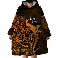 French Polynesia Bora Bora Wearable Blanket Hoodie Polynesian Shark Tattoo With Hibiscus Red Version LT14 - Polynesian Pride
