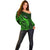 French Polynesia Bora Bora Off Shoulder Sweater Polynesian Shark Tattoo With Hibiscus Green Version LT14 - Polynesian Pride
