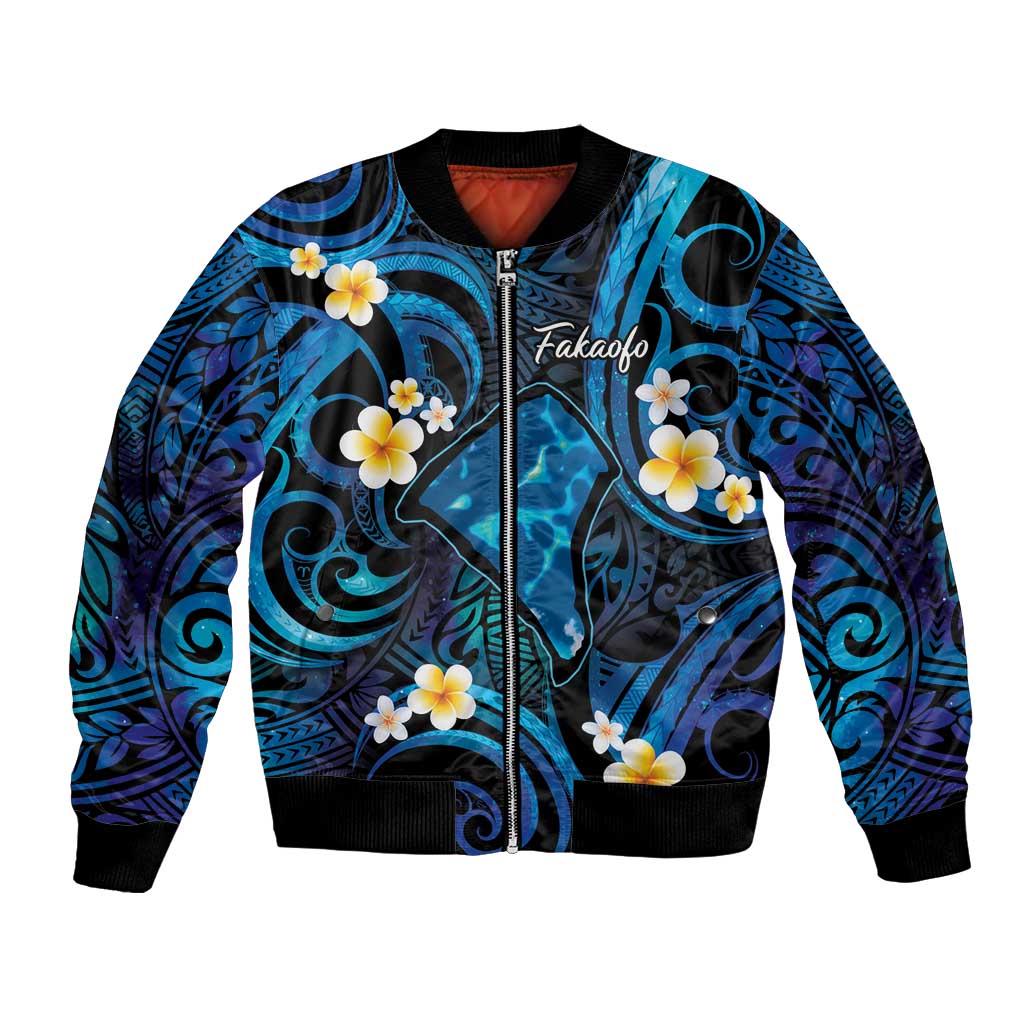 Tokelau Fakaofo Atoll Bomber Jacket Polynesian Tattoo Plumeria With Map