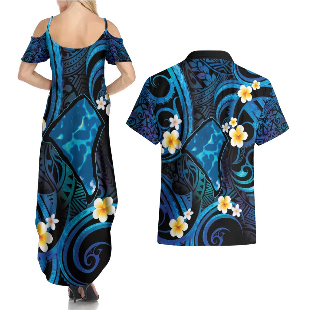 Tokelau Fakaofo Atoll Couples Matching Summer Maxi Dress and Hawaiian Shirt Polynesian Tattoo Plumeria With Map LT14 - Polynesian Pride