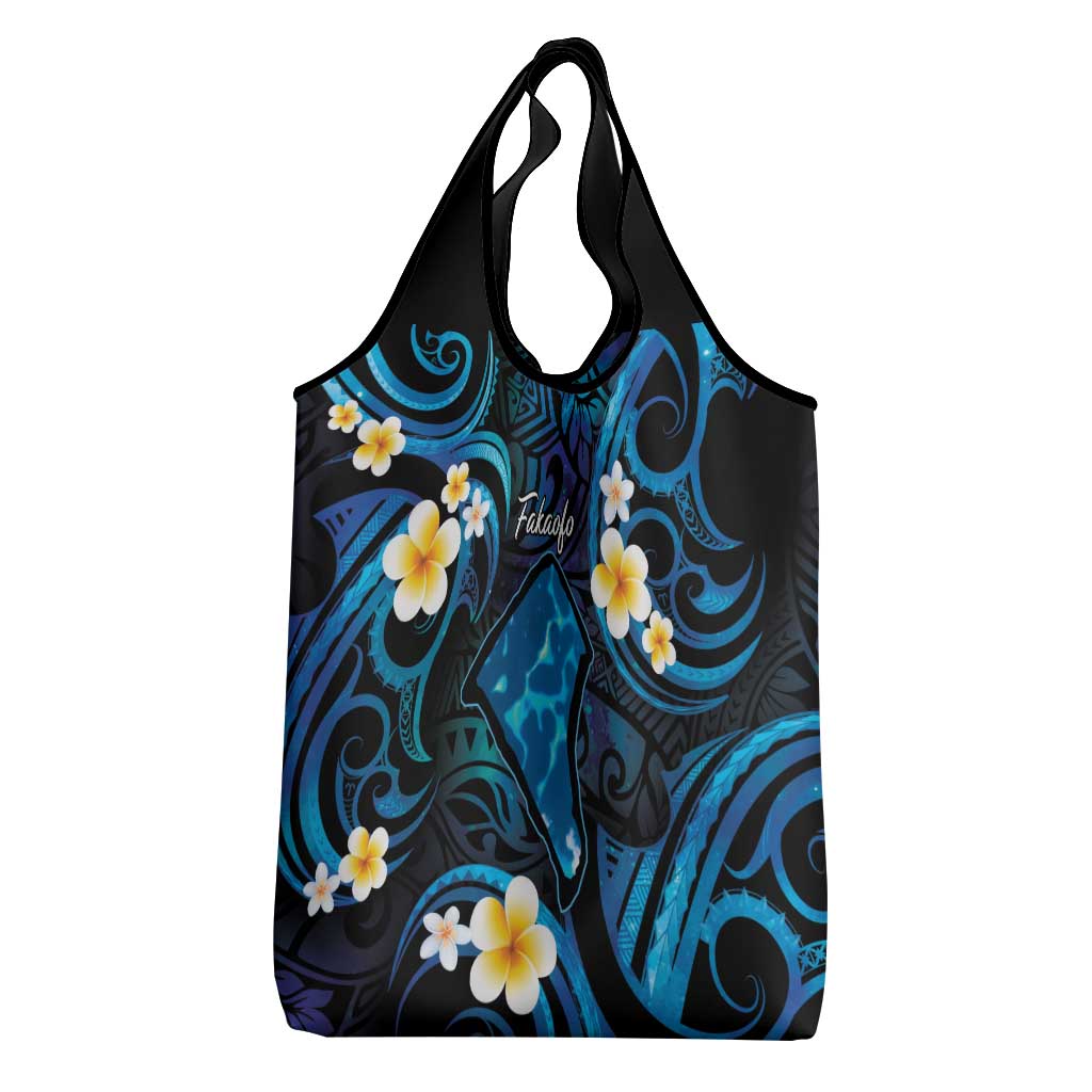 Tokelau Fakaofo Atoll Grocery Bag Polynesian Tattoo Plumeria With Map