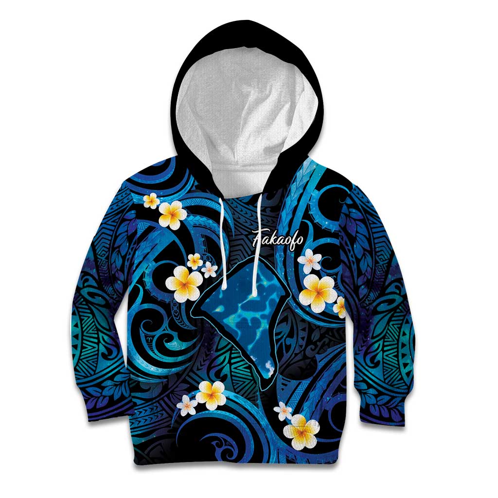 Tokelau Fakaofo Atoll Kid Hoodie Polynesian Tattoo Plumeria With Map