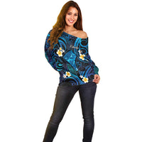 Tokelau Fakaofo Atoll Off Shoulder Sweater Polynesian Tattoo Plumeria With Map