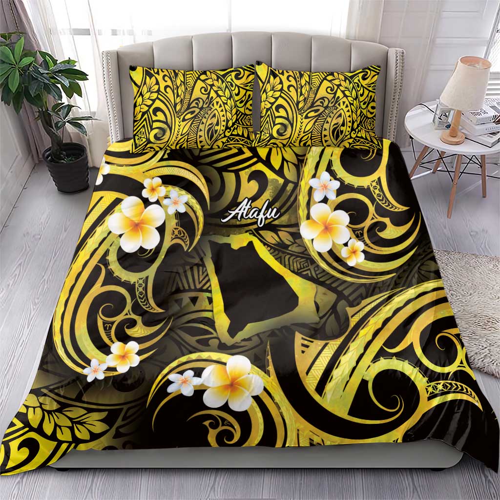 Tokelau Atafu Atoll Bedding Set Polynesian Tattoo Plumeria With Map