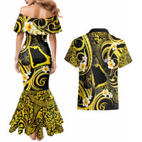 Tokelau Atafu Atoll Couples Matching Mermaid Dress and Hawaiian Shirt Polynesian Tattoo Plumeria With Map