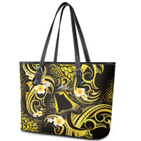 Tokelau Atafu Atoll Leather Tote Bag Polynesian Tattoo Plumeria With Map