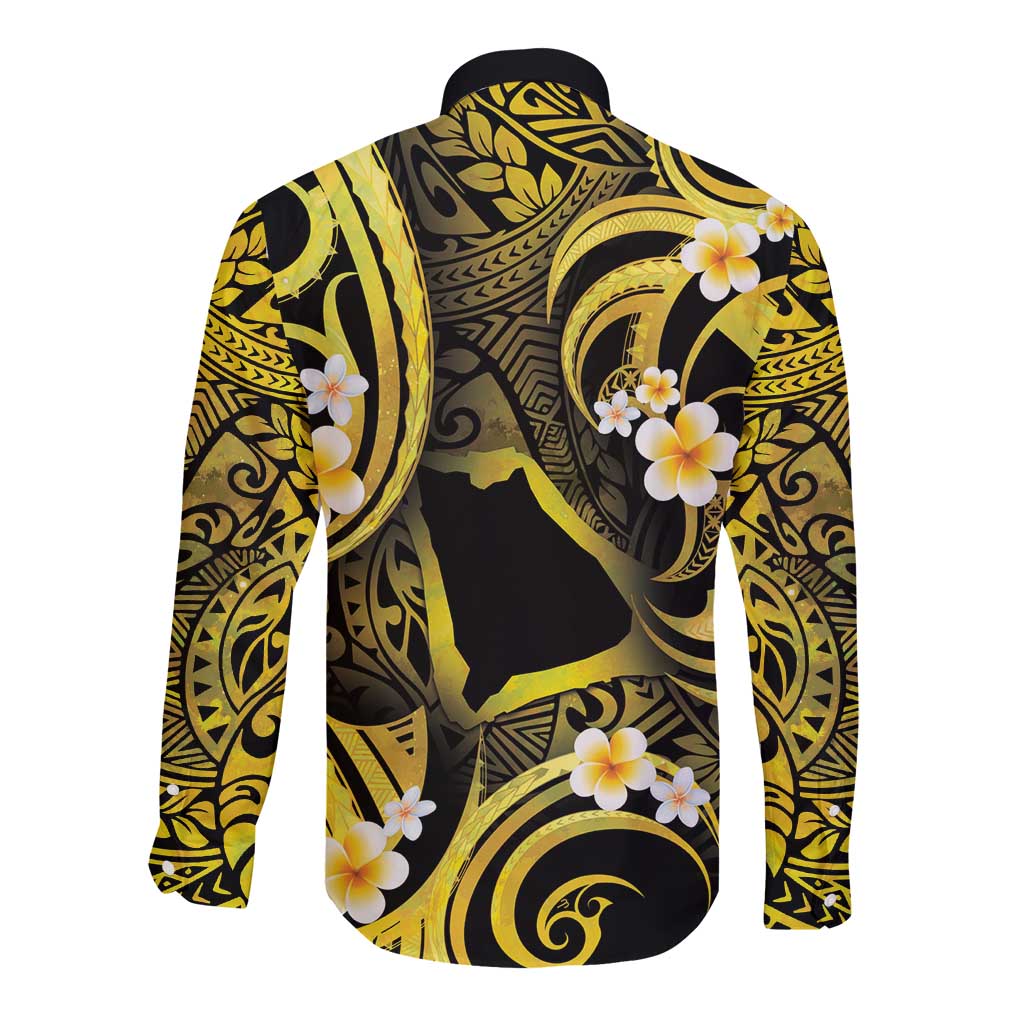 Tokelau Atafu Atoll Long Sleeve Button Shirt Polynesian Tattoo Plumeria With Map