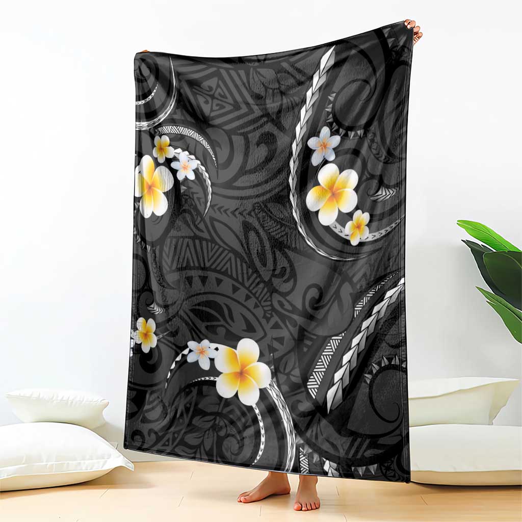 Black And Gray Blanket Curves Polynesian Tattoo Mix Plumeria Flowers