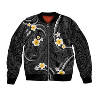 Black And Gray Bomber Jacket Curves Polynesian Tattoo Mix Plumeria Flowers LT14 Unisex Gray - Polynesian Pride