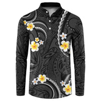 Black And Gray Button Sweatshirt Curves Polynesian Tattoo Mix Plumeria Flowers