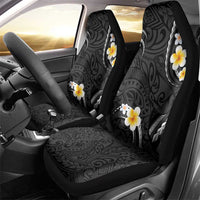 Black And Gray Car Seat Cover Curves Polynesian Tattoo Mix Plumeria Flowers