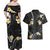 Black And Gray Couples Matching Off Shoulder Maxi Dress and Hawaiian Shirt Curves Polynesian Tattoo Mix Plumeria Flowers