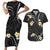 Black And Gray Couples Matching Short Sleeve Bodycon Dress and Hawaiian Shirt Curves Polynesian Tattoo Mix Plumeria Flowers