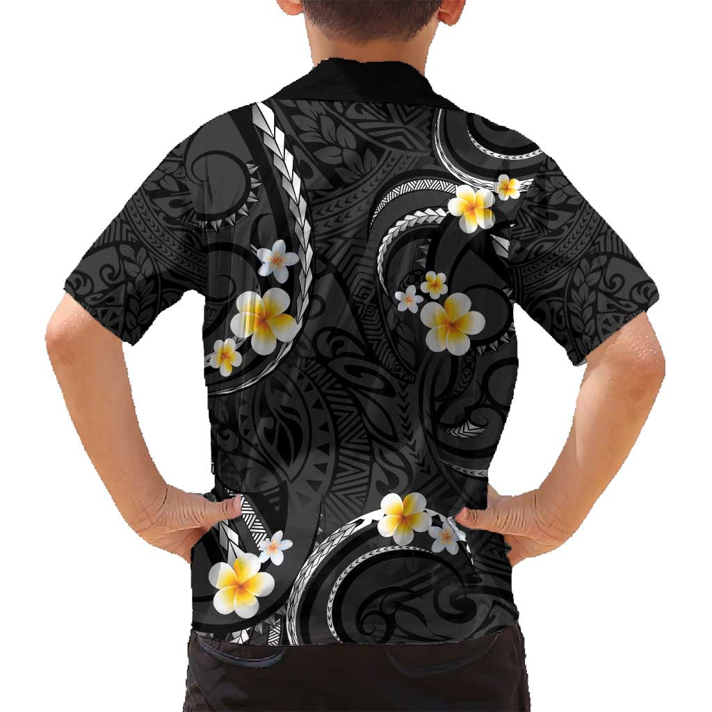 Black And Gray Family Matching Long Sleeve Bodycon Dress and Hawaiian Shirt Curves Polynesian Tattoo Mix Plumeria Flowers LT14 - Polynesian Pride