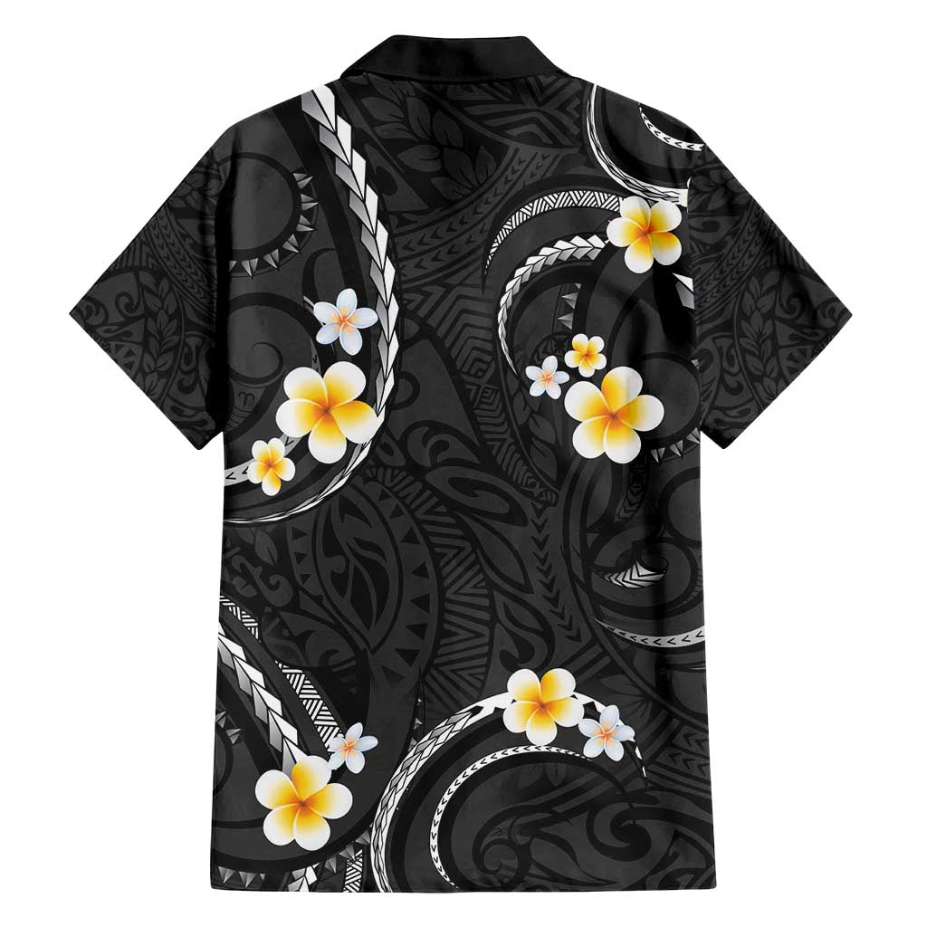 Black And Gray Family Matching Long Sleeve Bodycon Dress and Hawaiian Shirt Curves Polynesian Tattoo Mix Plumeria Flowers LT14 - Polynesian Pride