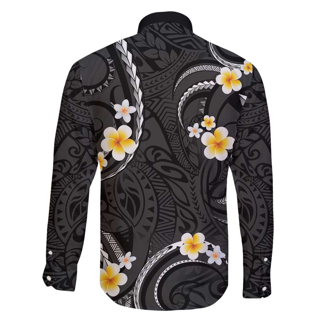 Black And Gray Family Matching Mermaid Dress and Hawaiian Shirt Curves Polynesian Tattoo Mix Plumeria Flowers LT14 - Polynesian Pride