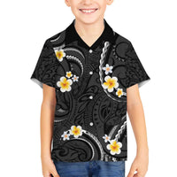 Black And Gray Family Matching Puletasi and Hawaiian Shirt Curves Polynesian Tattoo Mix Plumeria Flowers LT14 Son's Shirt Gray - Polynesian Pride