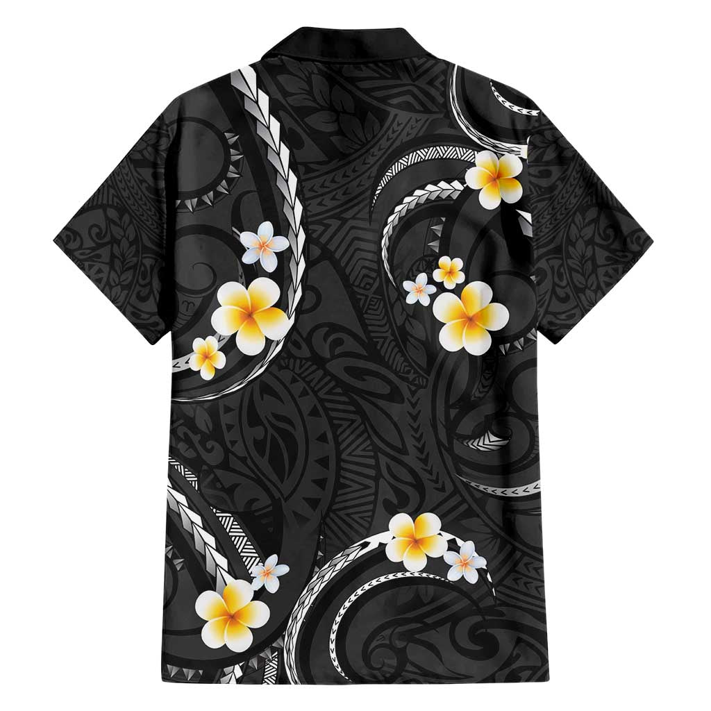 Black And Gray Family Matching Short Sleeve Bodycon Dress and Hawaiian Shirt Curves Polynesian Tattoo Mix Plumeria Flowers LT14 - Polynesian Pride