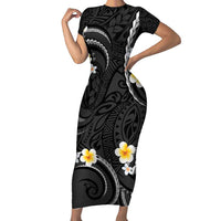 Black And Gray Family Matching Short Sleeve Bodycon Dress and Hawaiian Shirt Curves Polynesian Tattoo Mix Plumeria Flowers LT14 Mom's Dress Gray - Polynesian Pride