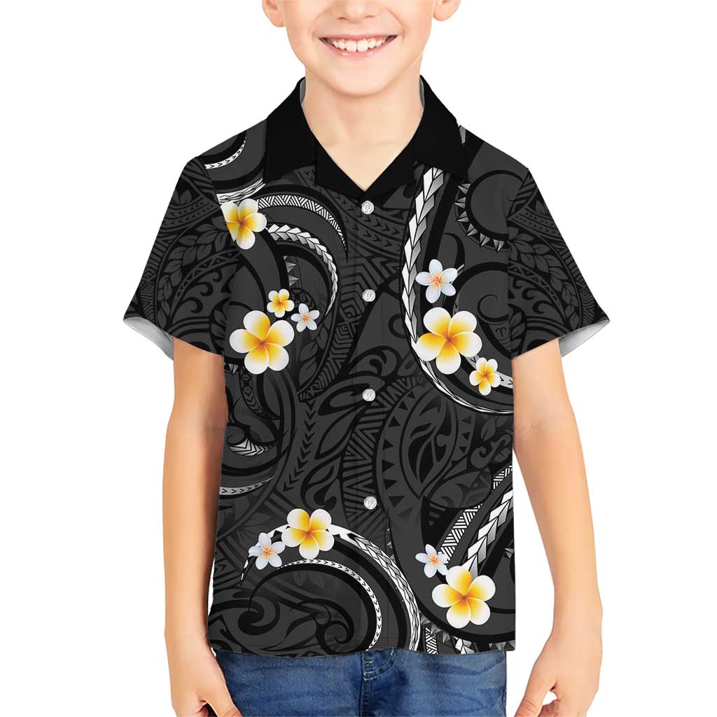 Black And Gray Family Matching Short Sleeve Bodycon Dress and Hawaiian Shirt Curves Polynesian Tattoo Mix Plumeria Flowers LT14 Son's Shirt Gray - Polynesian Pride
