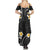 Black And Gray Family Matching Summer Maxi Dress and Hawaiian Shirt Curves Polynesian Tattoo Mix Plumeria Flowers