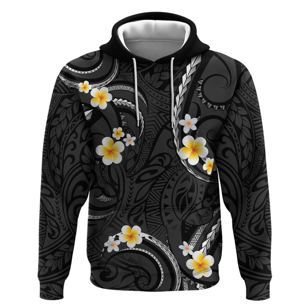 Black And Gray Hoodie Curves Polynesian Tattoo Mix Plumeria Flowers