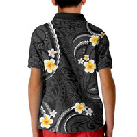 Black And Gray Kid Polo Shirt Curves Polynesian Tattoo Mix Plumeria Flowers