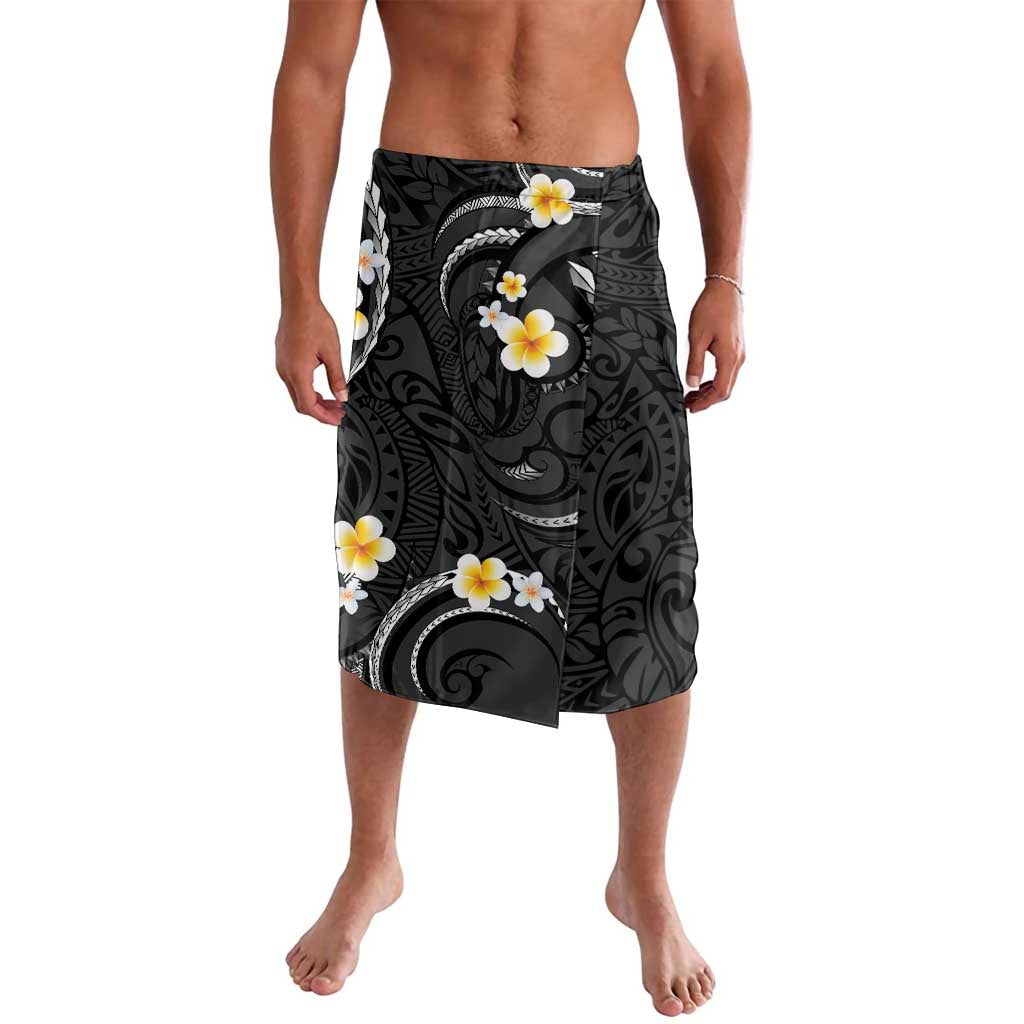 Black And Gray Lavalava Curves Polynesian Tattoo Mix Plumeria Flowers