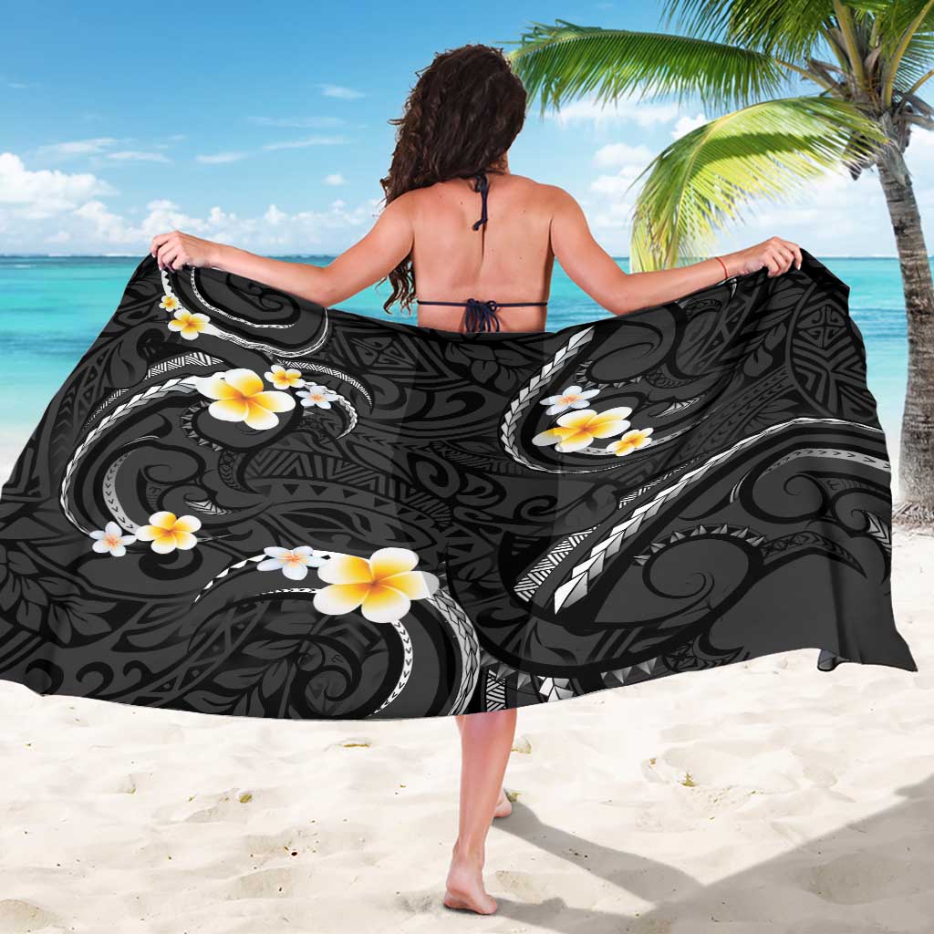 Black And Gray Sarong Curves Polynesian Tattoo Mix Plumeria Flowers