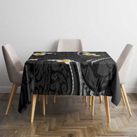 Black And Gray Tablecloth Curves Polynesian Tattoo Mix Plumeria Flowers