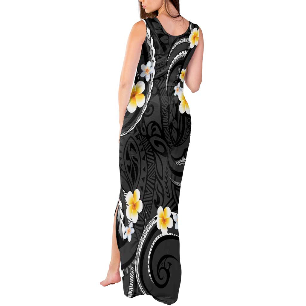 Black And Gray Tank Maxi Dress Curves Polynesian Tattoo Mix Plumeria Flowers