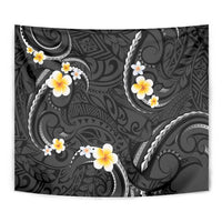 Black And Gray Tapestry Curves Polynesian Tattoo Mix Plumeria Flowers