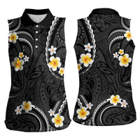 Black And Gray Women Sleeveless Polo Shirt Curves Polynesian Tattoo Mix Plumeria Flowers LT14 - Polynesian Pride