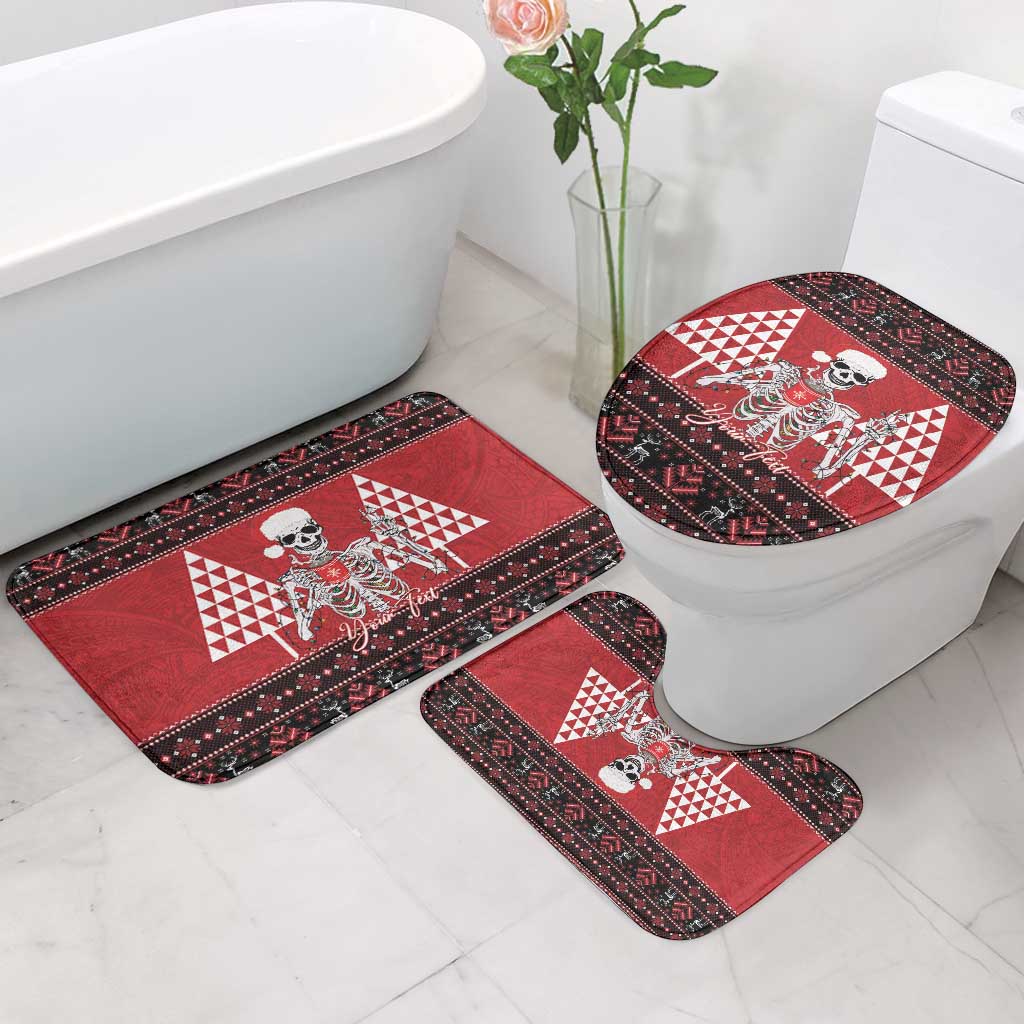 Personalized Hawaii Skull Christmas Bathroom Set Mele Kalikimaka Hawaiian Kakau - Polynesian Pride