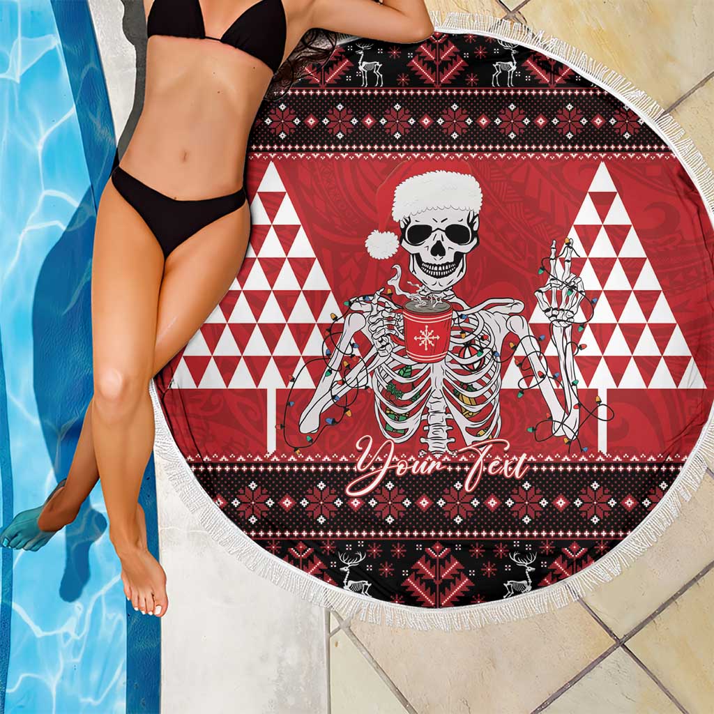 Personalized Hawaii Skull Christmas Beach Blanket Mele Kalikimaka Hawaiian Kakau - Polynesian Pride