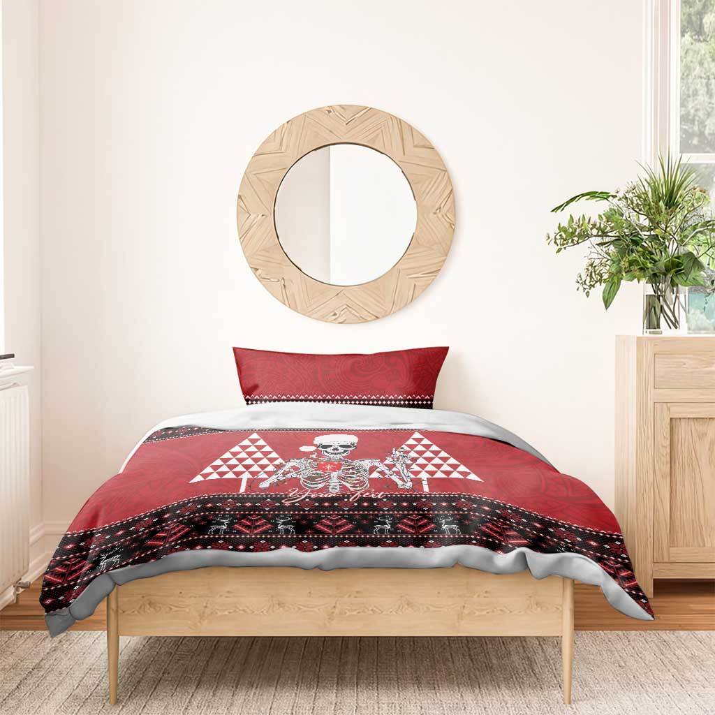 Personalized Hawaii Skull Christmas Bedding Set Mele Kalikimaka Hawaiian Kakau - Polynesian Pride