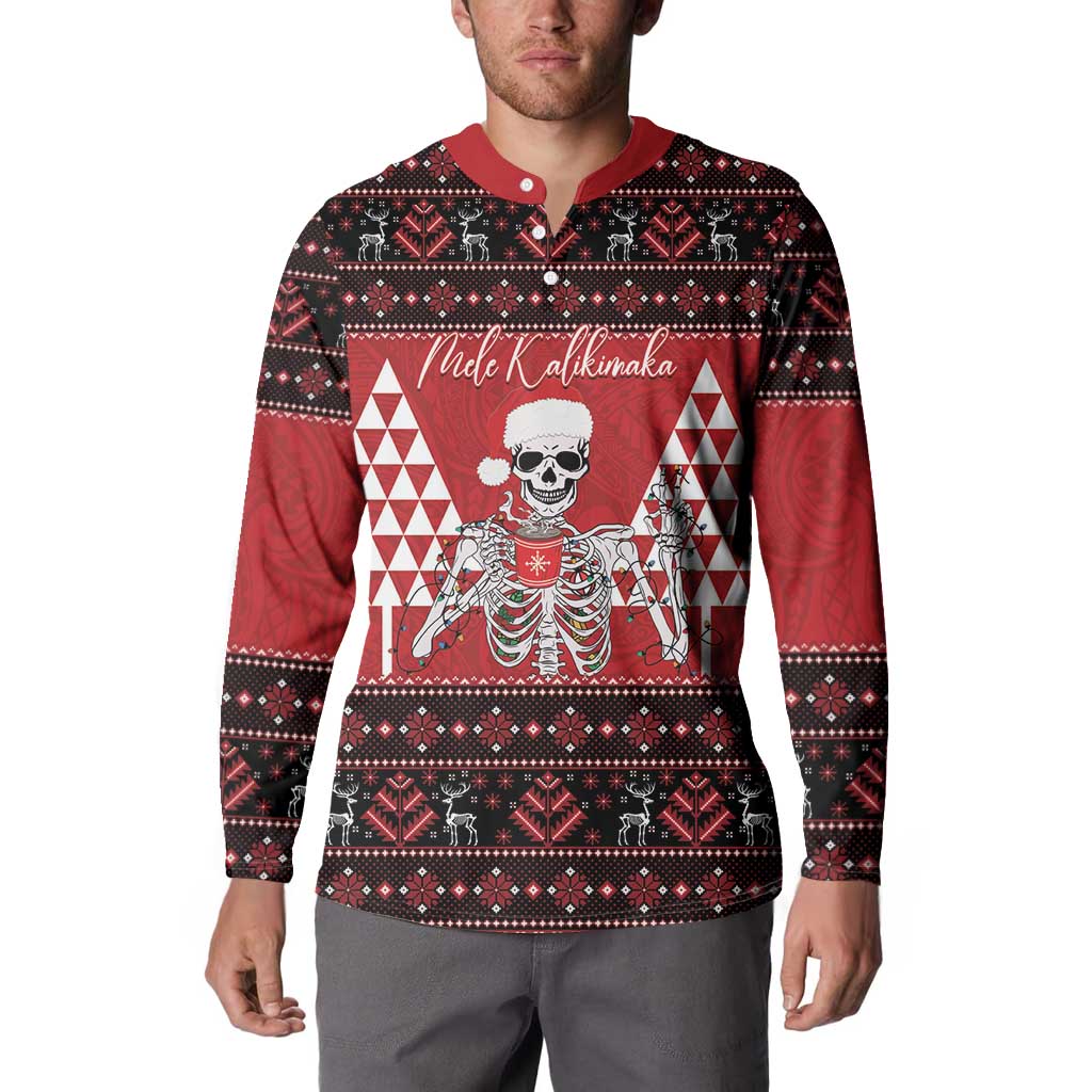 Personalized Hawaii Skull Christmas Button Sweatshirt Mele Kalikimaka Hawaiian Kakau - Polynesian Pride