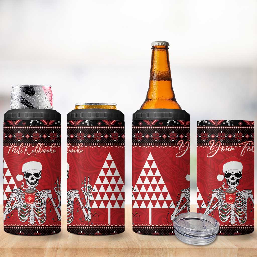 Personalized Hawaii Skull Christmas 4 in 1 Can Cooler Tumbler Mele Kalikimaka Hawaiian Kakau - Polynesian Pride
