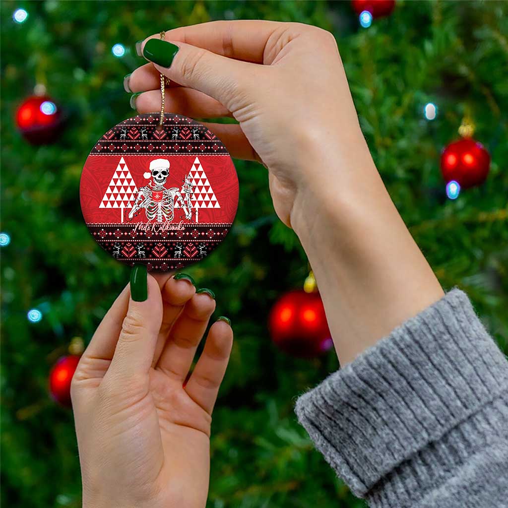 Personalized Hawaii Skull Christmas Ceramic Ornament Mele Kalikimaka Hawaiian Kakau - Polynesian Pride