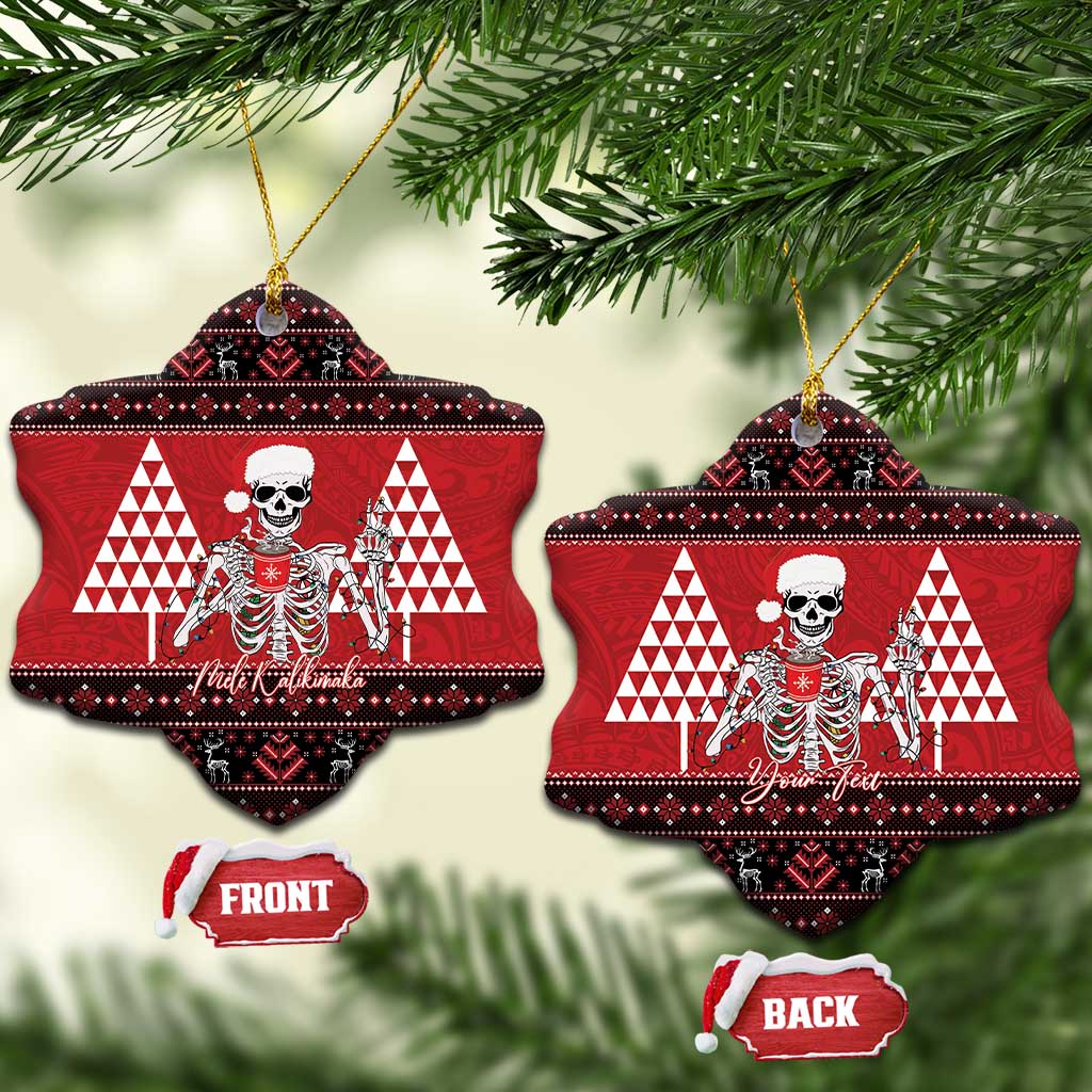 Personalized Hawaii Skull Christmas Ceramic Ornament Mele Kalikimaka Hawaiian Kakau - Polynesian Pride