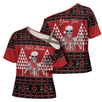 Personalized Hawaii Skull Christmas Cross Shoulder Shirt Mele Kalikimaka Hawaiian Kakau - Polynesian Pride