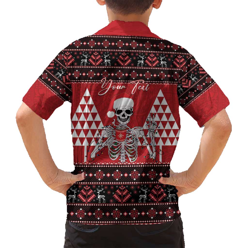 Personalized Hawaii Skull Christmas Family Matching Long Sleeve Bodycon Dress and Hawaiian Shirt Mele Kalikimaka Hawaiian Kakau LT14 - Polynesian Pride