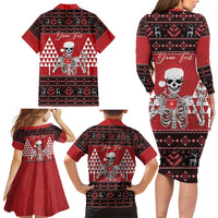 Personalized Hawaii Skull Christmas Family Matching Long Sleeve Bodycon Dress and Hawaiian Shirt Mele Kalikimaka Hawaiian Kakau LT14 - Polynesian Pride