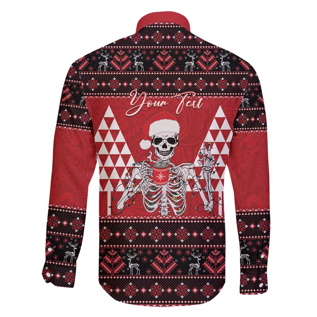 Personalized Hawaii Skull Christmas Family Matching Long Sleeve Bodycon Dress and Hawaiian Shirt Mele Kalikimaka Hawaiian Kakau LT14 - Polynesian Pride